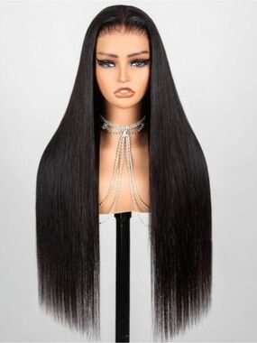 28” Nat Black Straight Human Hair 13x6 HD Lace Glueless Wig 250% Density #229
